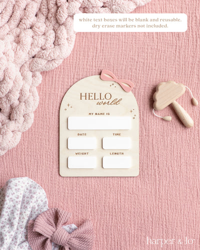 Hello World | Baby Craft Sign | Birth Announcement | Bow