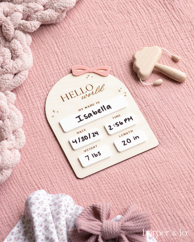 Hello World | Baby Craft Sign | Birth Announcement | Bow