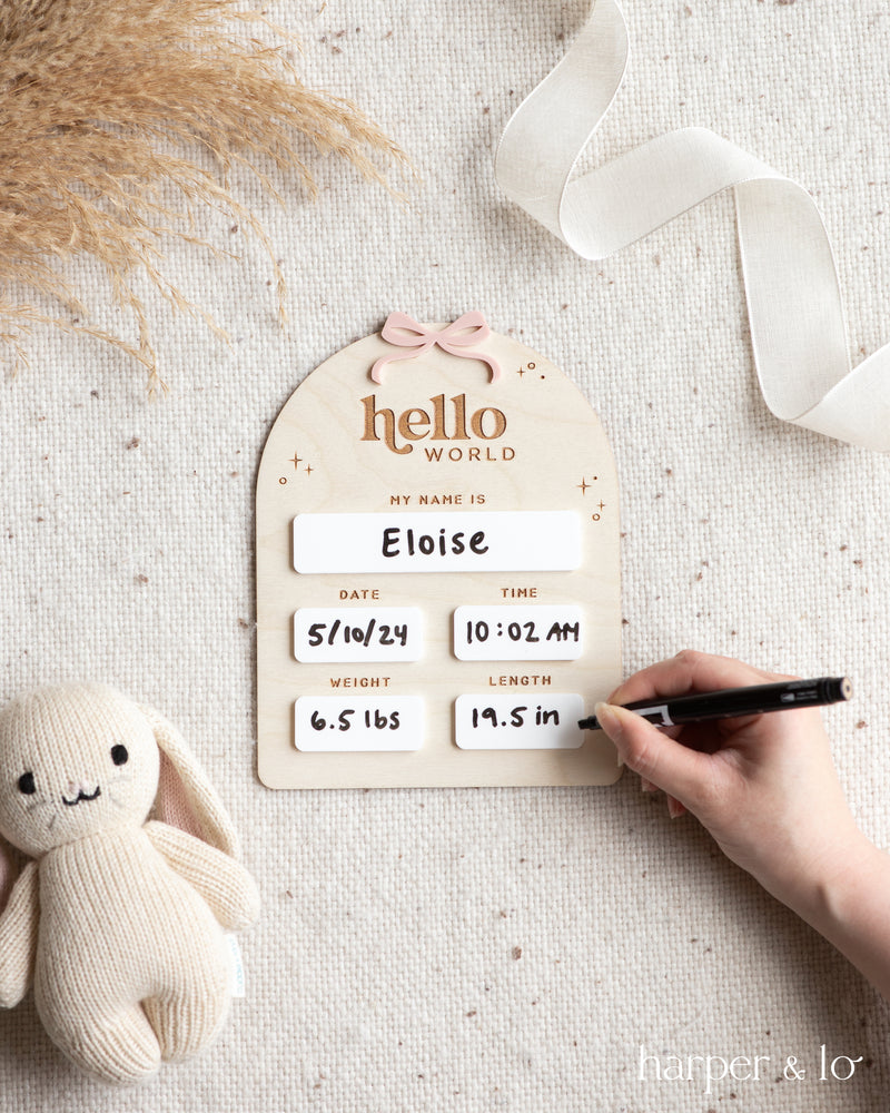 Hello World | Baby Craft Sign | Birth Announcement | Ribbon