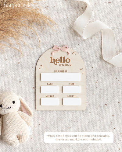 Hello World | Baby Craft Sign | Birth Announcement | Ribbon