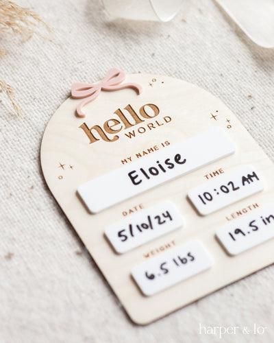 Hello World | Baby Craft Sign | Birth Announcement | Ribbon