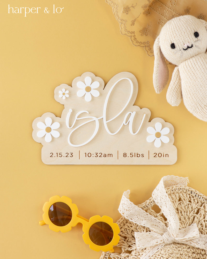 Birth Announcement | Custom Name | Daisy Stats Sign