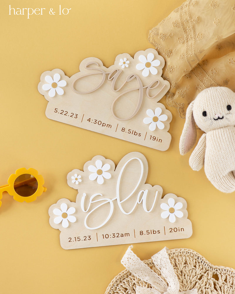 Birth Announcement | Custom Name | Daisy Stats Sign