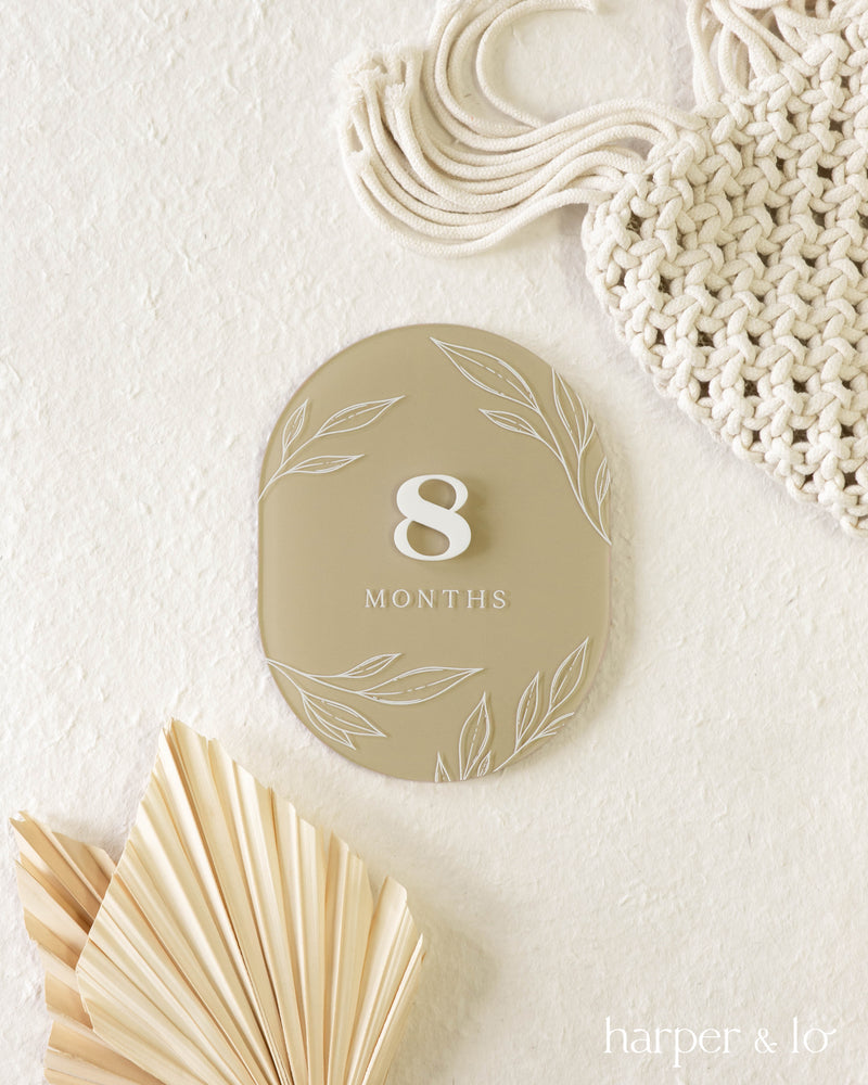 Boho Leaves Pill-Shaped Acrylic | Interchangeable Milestone Cards