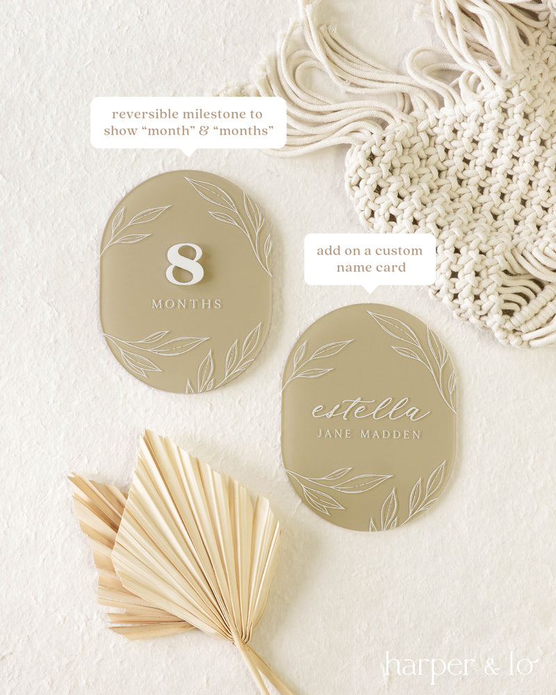 Boho Leaves Pill-Shaped Acrylic | Interchangeable Milestone Cards