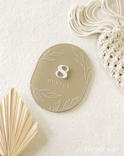 Boho Leaves Pill-Shaped Acrylic | Interchangeable Milestone Cards