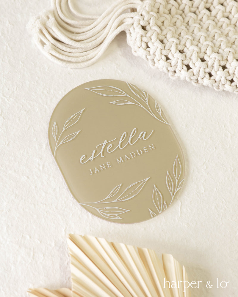 Boho Leaves Pill-Shaped Acrylic | Interchangeable Milestone Cards