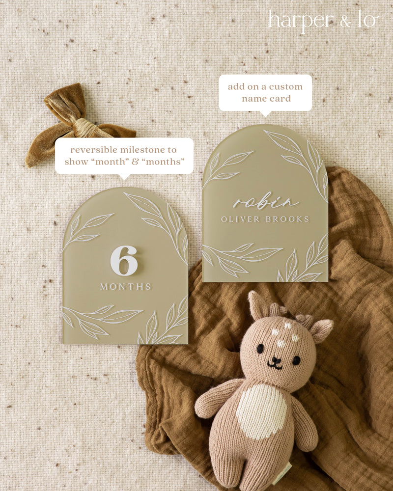 Boho Leaves Arched Acrylic | Interchangeable Milestone Cards