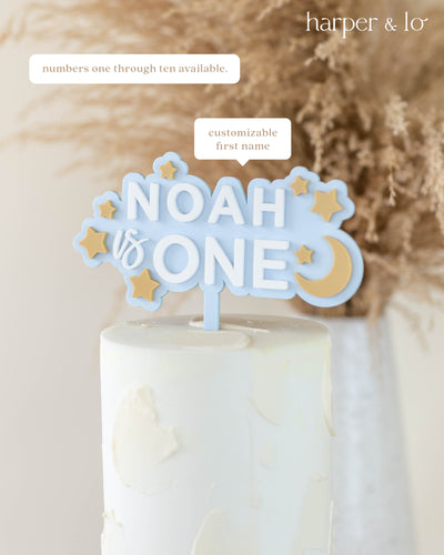 Cake Topper | Custom Name & Age | Moon & Stars