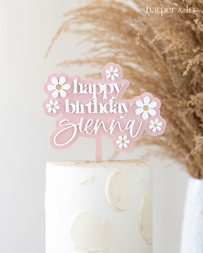 Cake Topper | Happy Birthday | Acrylic Daisy