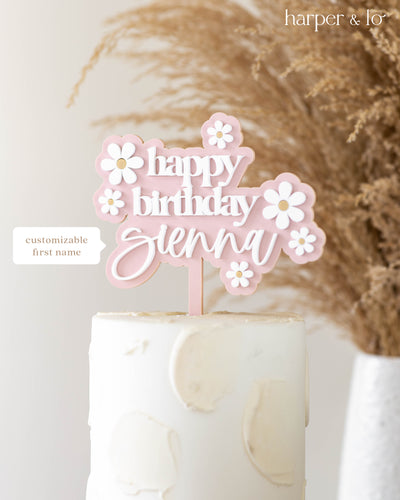 Cake Topper | Happy Birthday | Acrylic Daisy