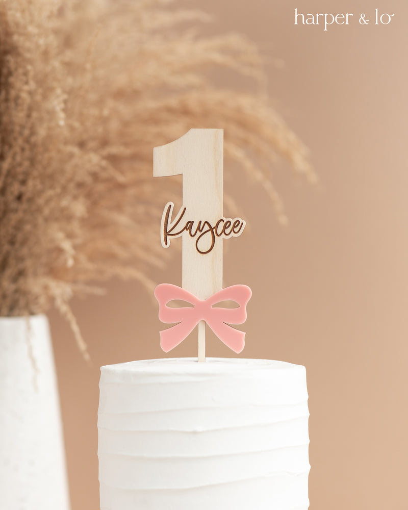 Cake Topper | Wooden Ribbon | Custom Name