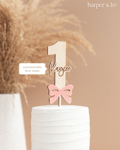 Cake Topper | Wooden Ribbon | Custom Name