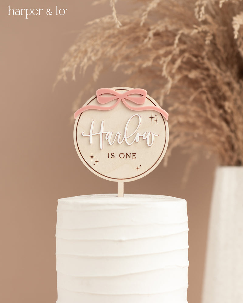 Cake Topper | Wooden Bow | Custom Name