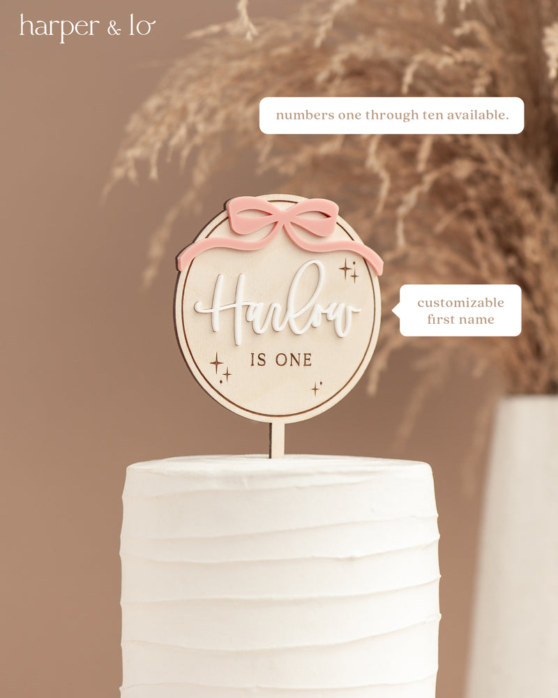 Cake Topper | Wooden Bow | Custom Name