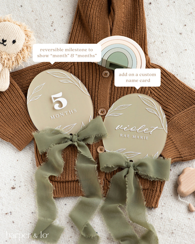 Boho Leaves Oval Acrylic | Interchangeable Milestone Cards