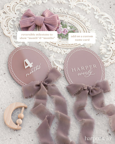 Lace Ribbon Oval Acrylic | Interchangeable Milestone Cards