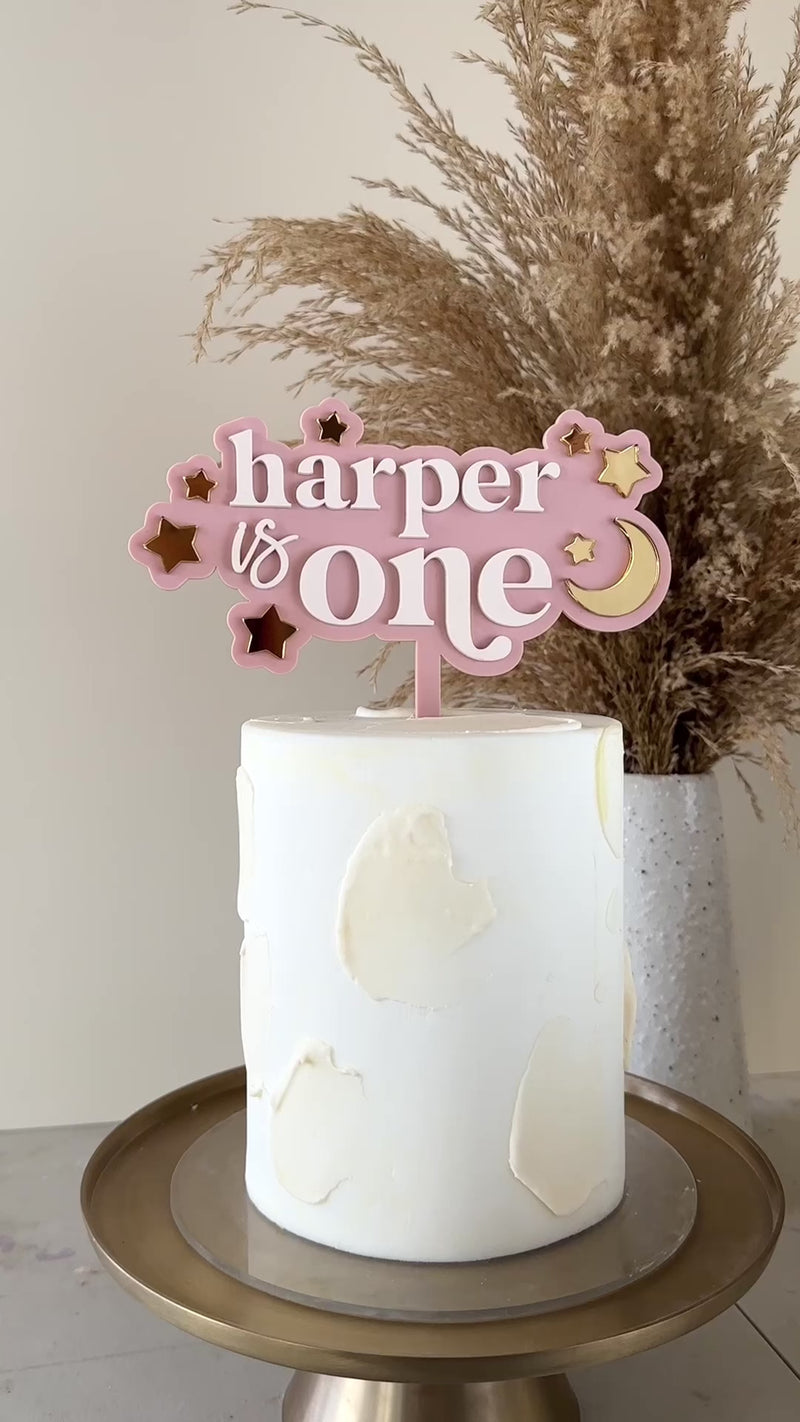 Cake Topper | Custom Name & Age | Acrylic Moon & Stars