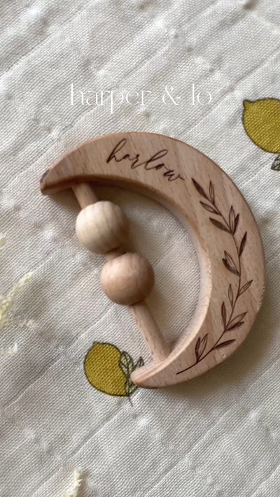 Personalized Wooden Rattle Toy | Moon