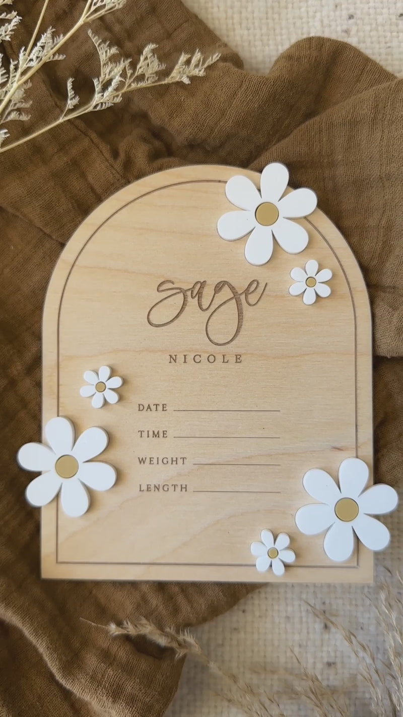 Birth Announcement | Fillable Stats Sign | Daisy Flower Accent