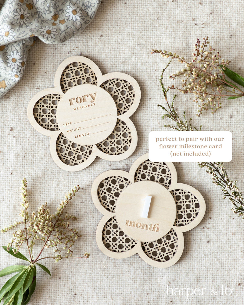 Flower Lattice | Baby Milestone Card with Birth Stats