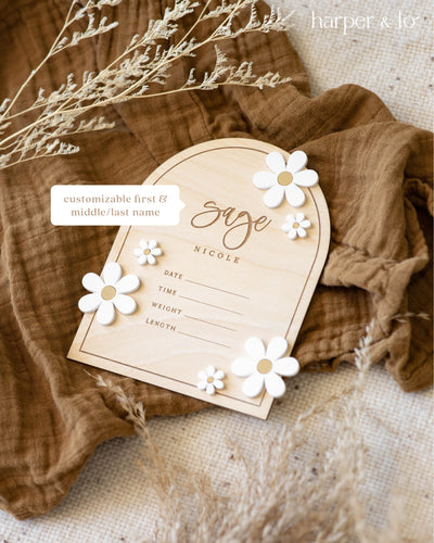 Birth Announcement | Fillable Stats Sign | Daisy Flower Accent