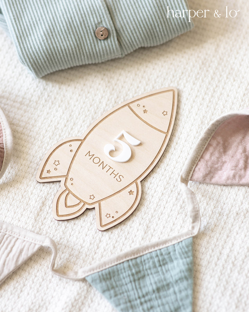 Wooden Rocket Ship | Interchangeable Milestone Cards