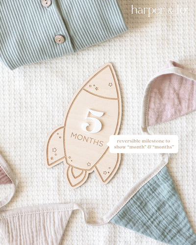 Wooden Rocket Ship | Interchangeable Milestone Cards