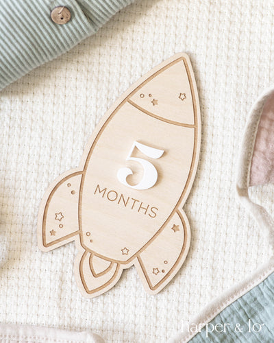 Wooden Rocket Ship | Interchangeable Milestone Cards