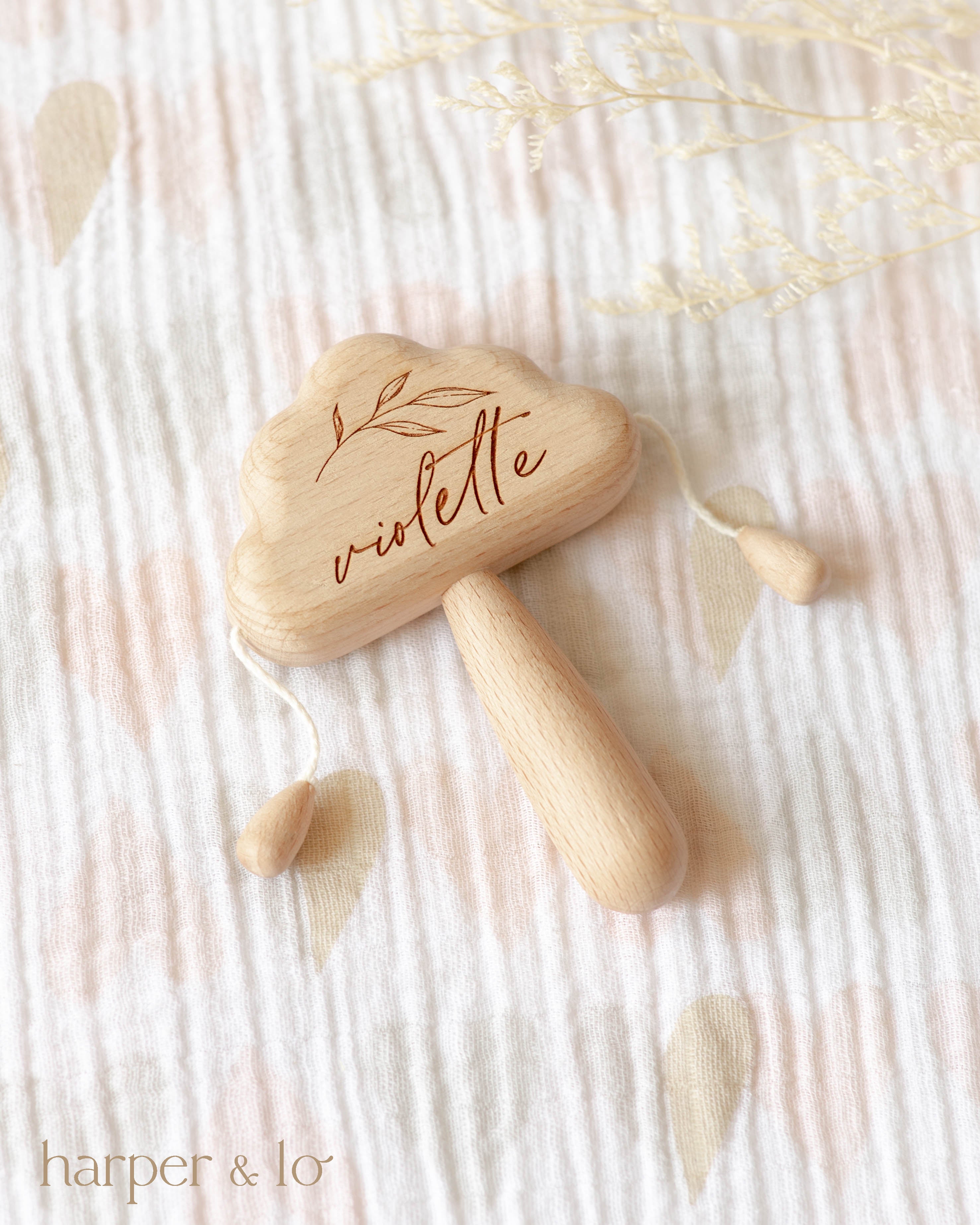 Personalized Wooden Rattle Toy | Cloud – Harper and Lo