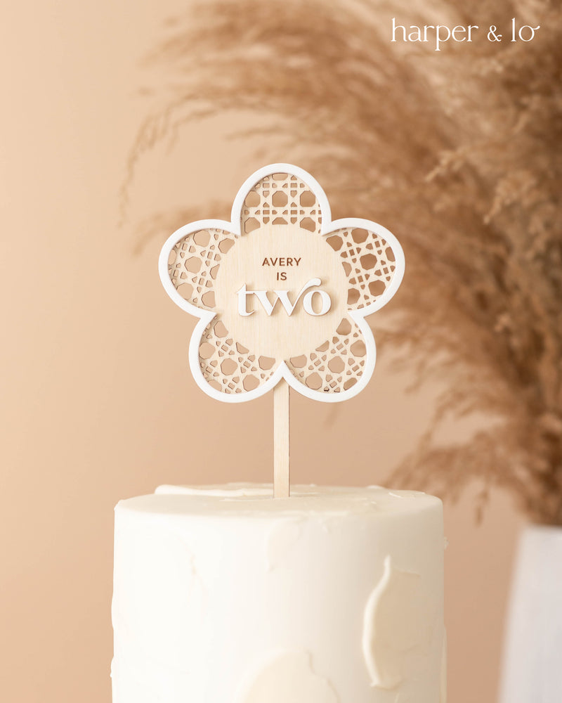 Cake Topper | Boho Daisy | Lattice White Trim