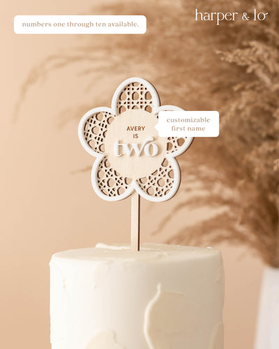 Cake Topper | Boho Daisy | Lattice White Trim