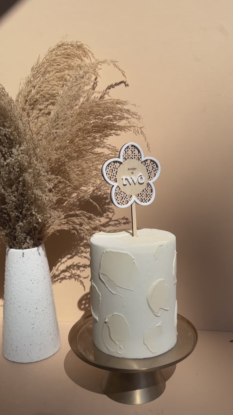 Cake Topper | Boho Daisy | Lattice White Trim